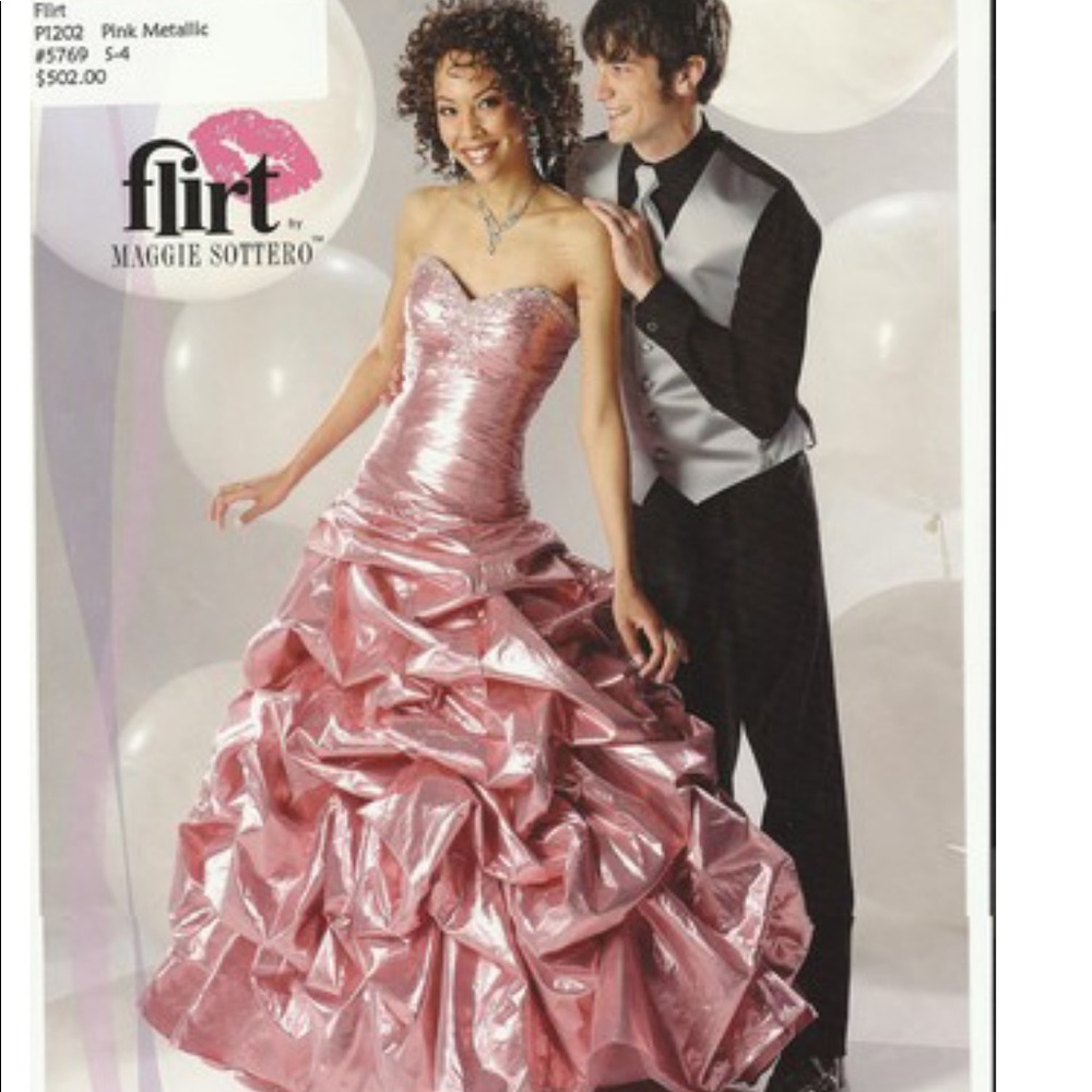 Fun and flirty strapless, metallic pink dress